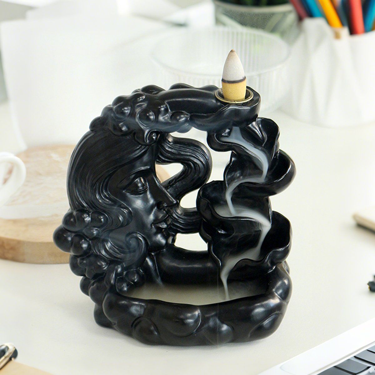 Ready to Ship Resin Black Moon Goddess Backflow Cascading Incense Burner