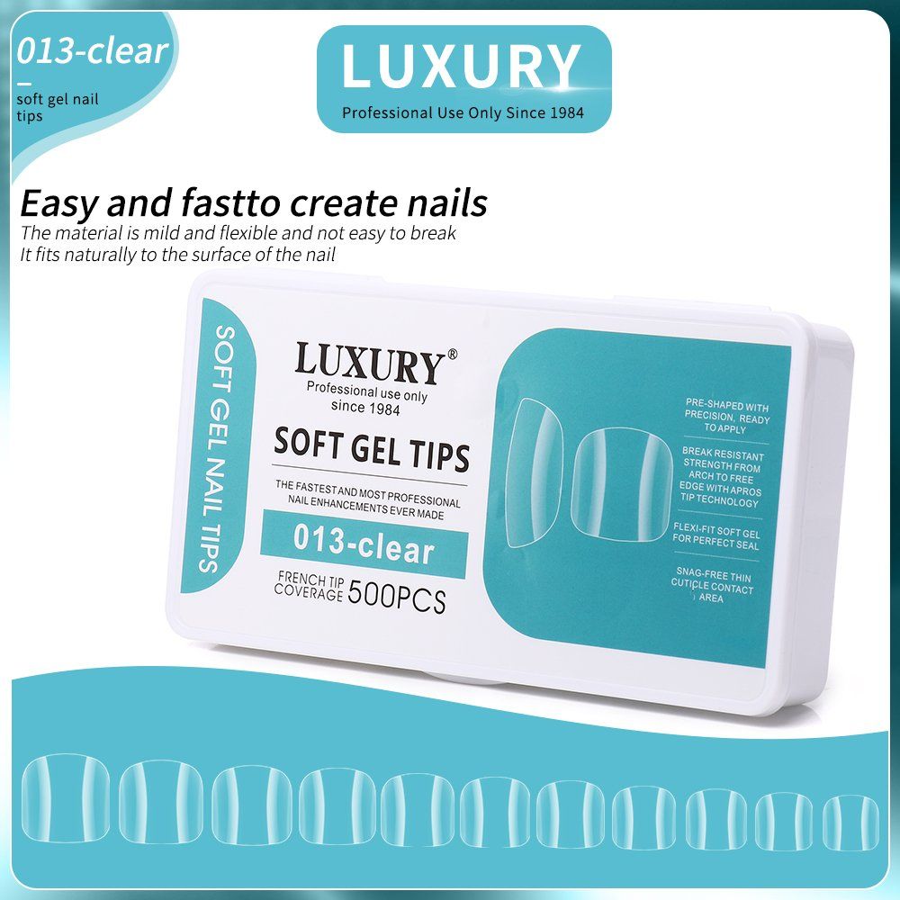 500PCS Clear Toenail Gel Set Full Cover Gel Toe Nails in 11 Sizes Acrylic Toenails