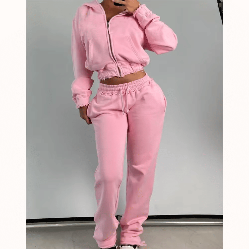 Women Tracksuits 2 Piece Sets Cropped Jackets and Flared Sweatpants Girl Workout Sets Distressed Sets