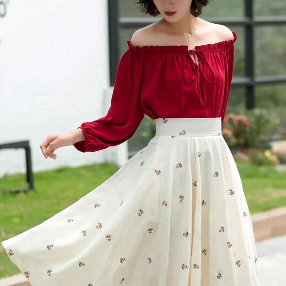 Relaxed Fit off Shoulder Top with Lightweight Linen Fabric