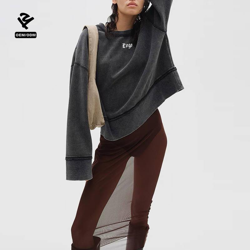 Women Oversized Washed Look Sweatshirt Drop Shoulder Casual Loose Fit Streetwear Top