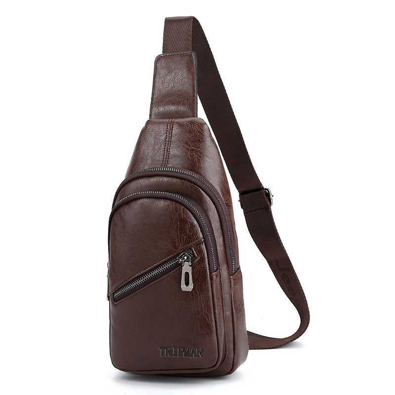 Fashion PU Brown Sling Chest Bag Man