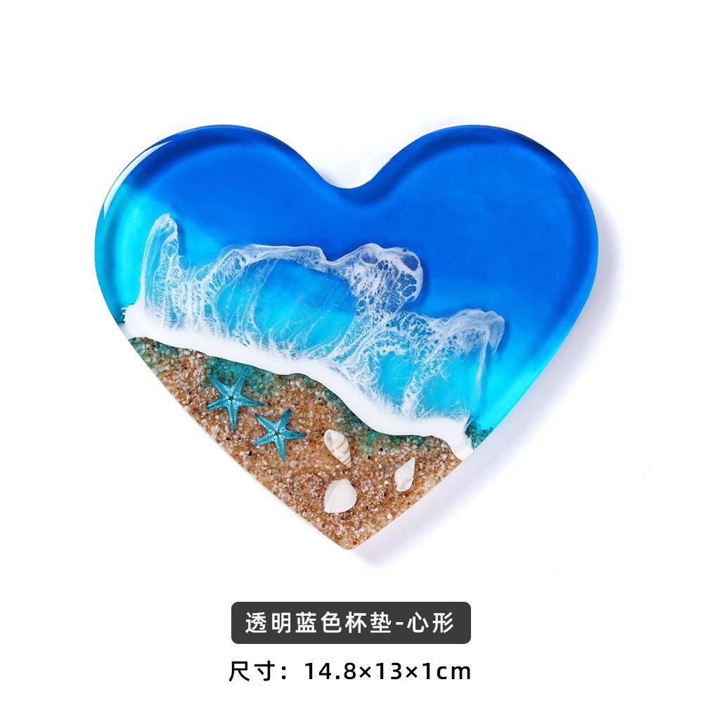 Heart-Shaped Resin Coaster with Beach and Ocean Design Home Ornament