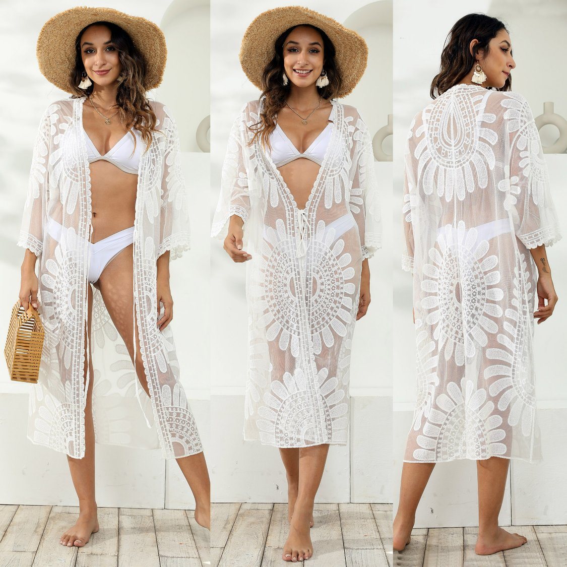 Hot-Selling Summer Women Embroidery Lace Beach Shirt Dress for Ladies