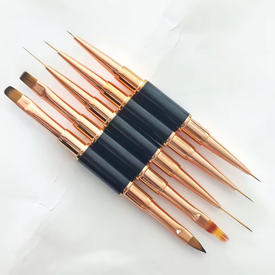 Fast Shipping Double Ended Nail Art Brush Set Professional Ombre Flat 3d Nail Liner Brush Acrylic Nail Art Gel Detail Brushes