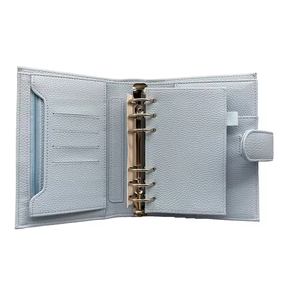 A6 Leather Budget Binder 6 Rings Planner Pebble Pu Cover Notebook With Flyleaf Sheet Zipper Pocket Customized Logo Organizer