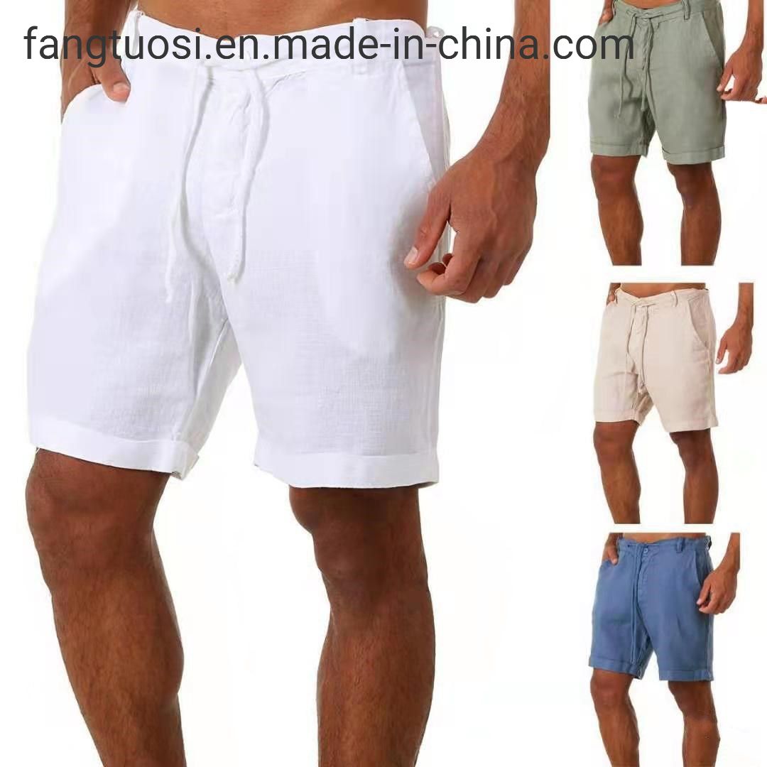 Factory Price Breathable Knee Length Casual Shorts Linen Mens Plain Blank Lounge Summer Beach Shorts with Pockets Drawstring