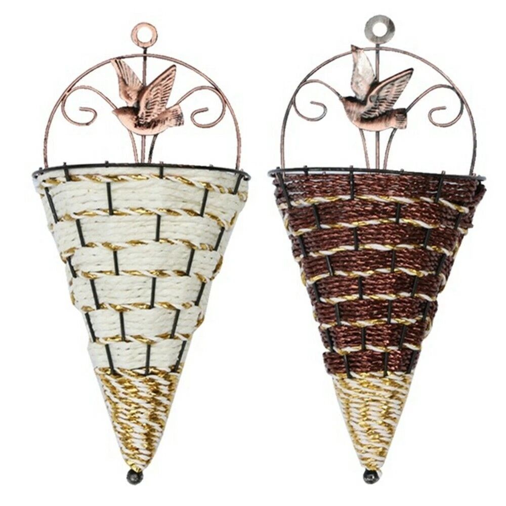 Rattan Wall Plant Hanger Baskets Flower Pots Holder Balcony Hanging Decor Metal Plant Hanging Flower Basket Garden Supplies