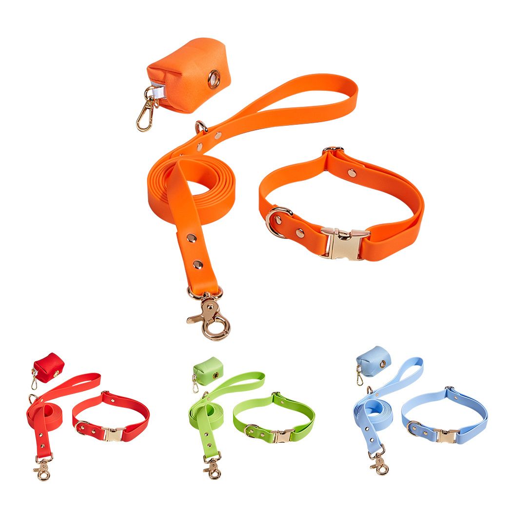 Pet Products Selling PVC Dog Collar Dog Leash Waterproof Easy to Wash Dog Harness Leash Poo Bag Holder Set