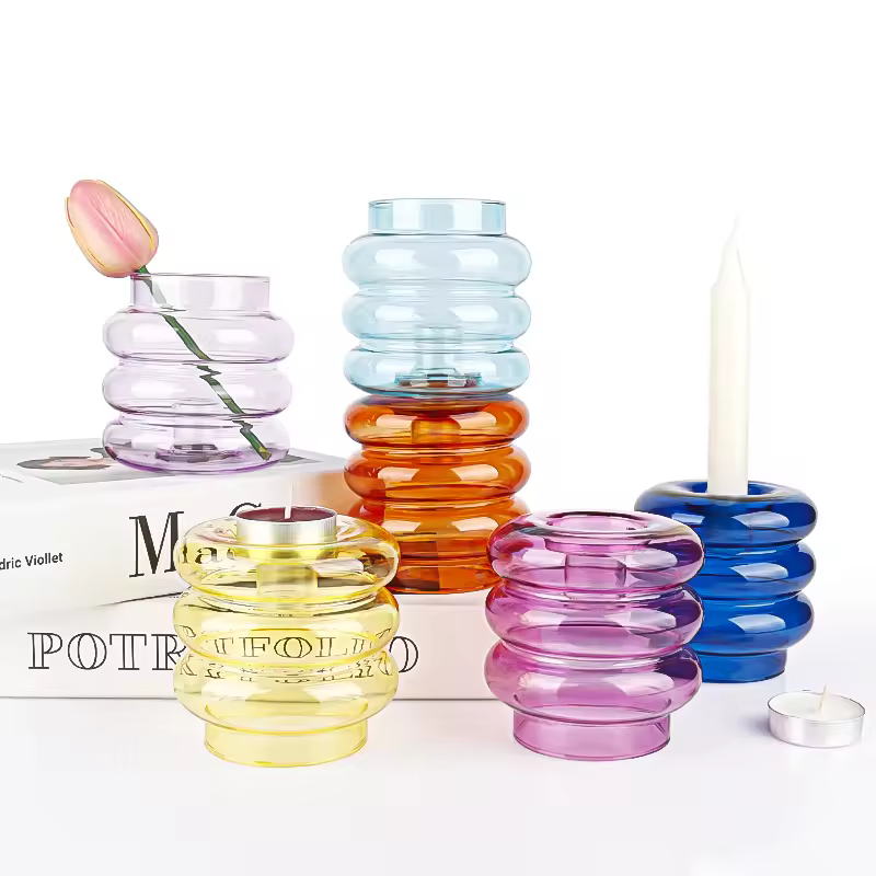 Colorful Doughnut Shape Glass Candle Jar Candle Holders Lanterns Romantic Candle Vessel Home Decor
