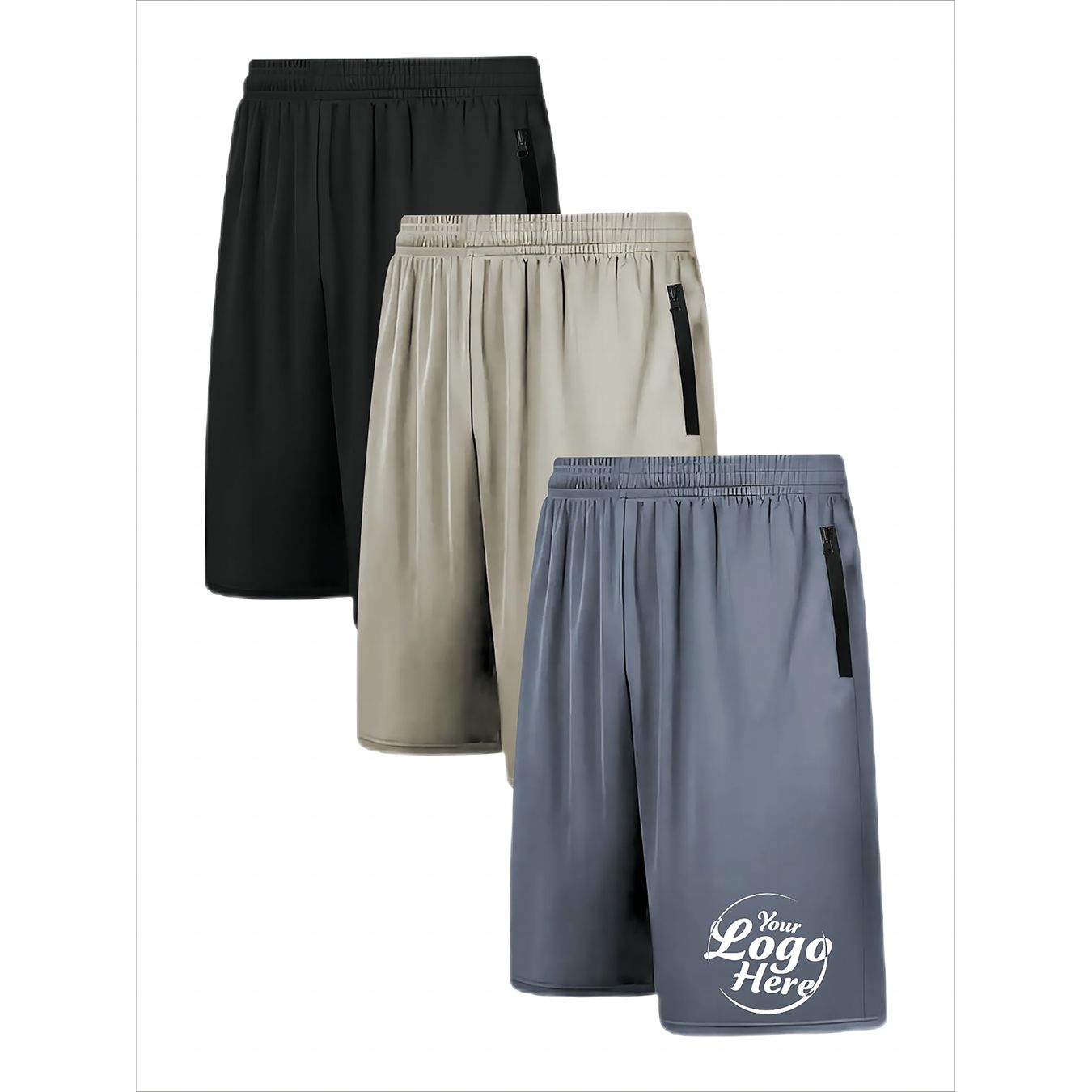 Factory Wholesale of 3-PC Plain Gym Shorts with Zippered Pockets Oversized Men's Sports Pants 100% Polyester Loose Fitting Men's Shorts