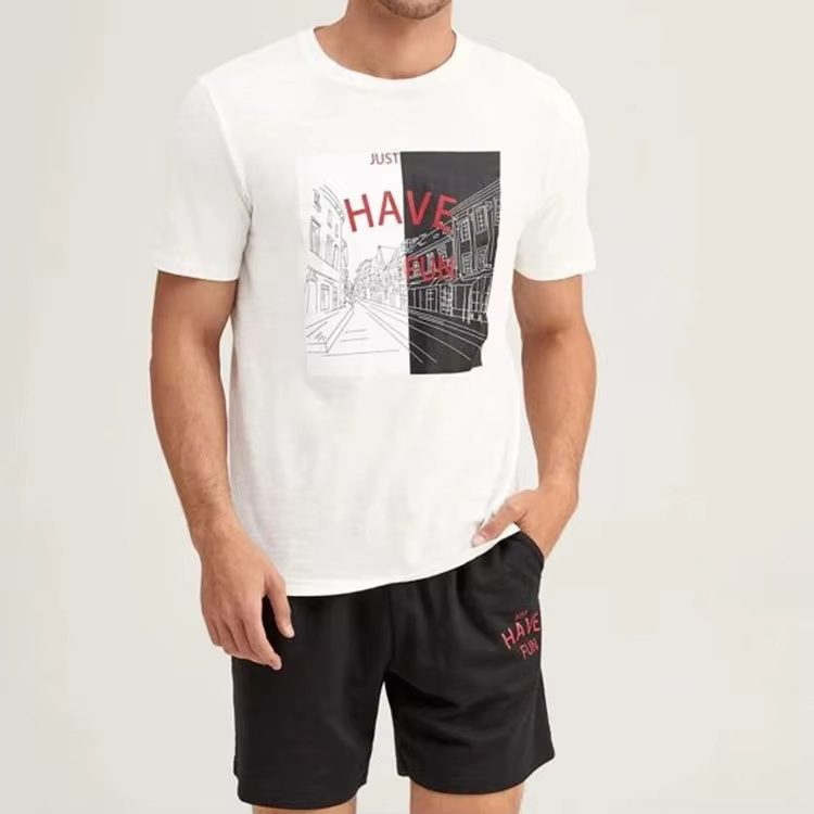 Wholesale Hightquality Men's "Just Have Fun" Graphic Tee and Shorts Set