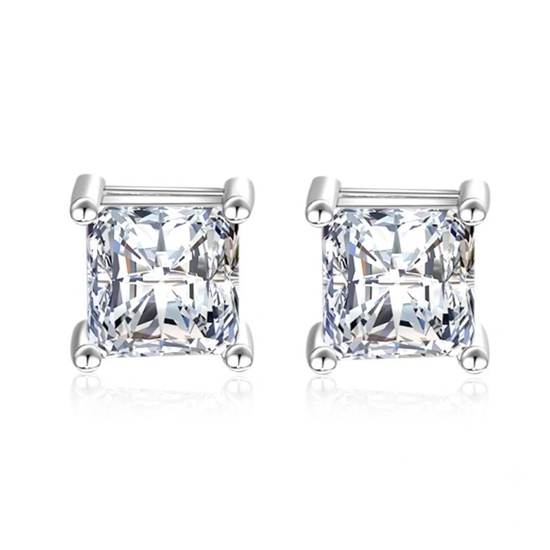 Best Selling Simple 925 Sterling Silver Princess Cut CZ Square Zircon Stud Earrings for Women