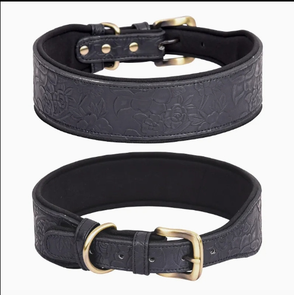 Premium PU Leather Dog Collar with Cushioned Cotton Padding