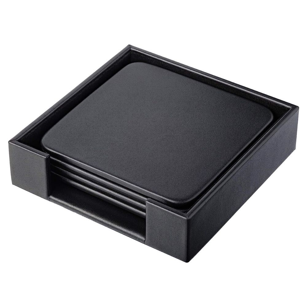 Embossed Logo Square Home Drink Placemat OEM 10cm Coasters Office Cup Mat PU Leather Coaster