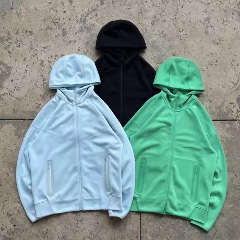 2025 Wholesale High Quality Cotton Tech Fleece Full Zip Hoodie For Men Custom Printing Logo Stand Solid Winter Sport Gym Wear