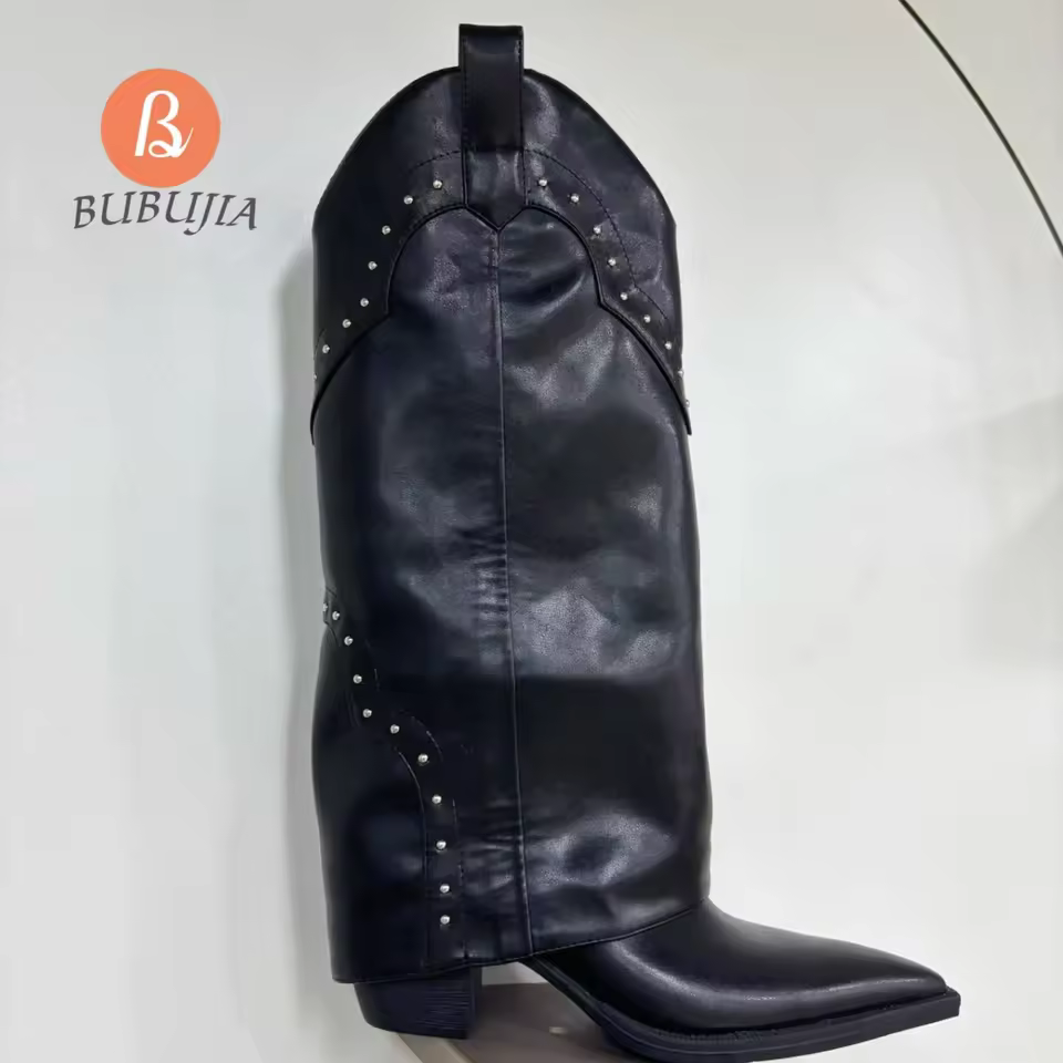 Factory Direct Wholesale Vintage Boots Women Western Cowboy Boots Casual Shoes Decorative Rivets Designer Knee-high Boots Women