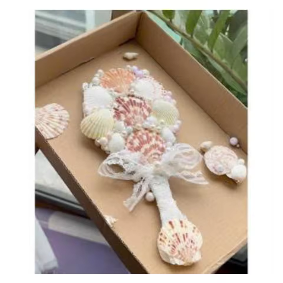 Seashell Mirror Crafted In Vietnam With Authentic Natural Shells,Portable Decorative Seashell Mirror Perfect For Makeup Bags