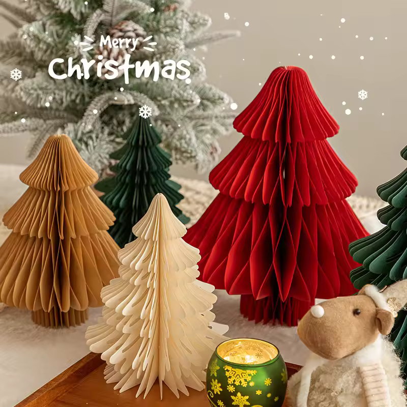 Christmas Ornament Assorted 3d Paper Honeycomb Decor Hanging Honeycomb Tree For Christmas Party