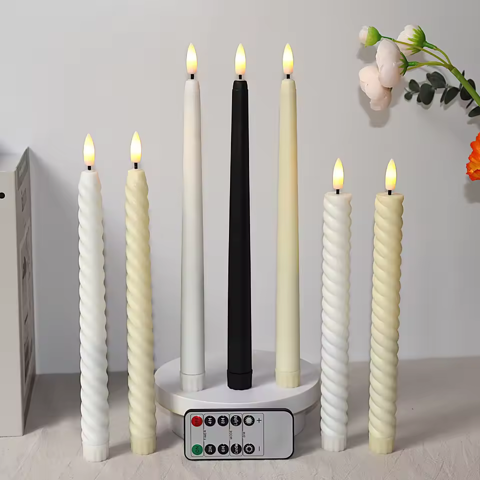 Hot Sale Home Wedding Decor Rod Wax 3d Real Flame Taper Flickering Battery Operated Dinner Electric Led Flameless Candles Light