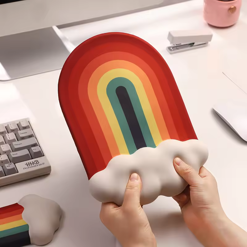 Ergonomic Rainbow Cloud Mouse Pad With Wrist Rest Soft Silica Gel Support In Stock