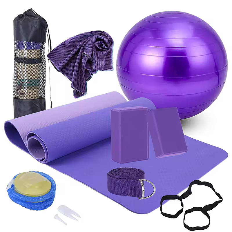 Yewayoga 2023 Eco-friendly Fitness Accessories Set New Design Yoga Mat Block Strap Bands Exercise Ball