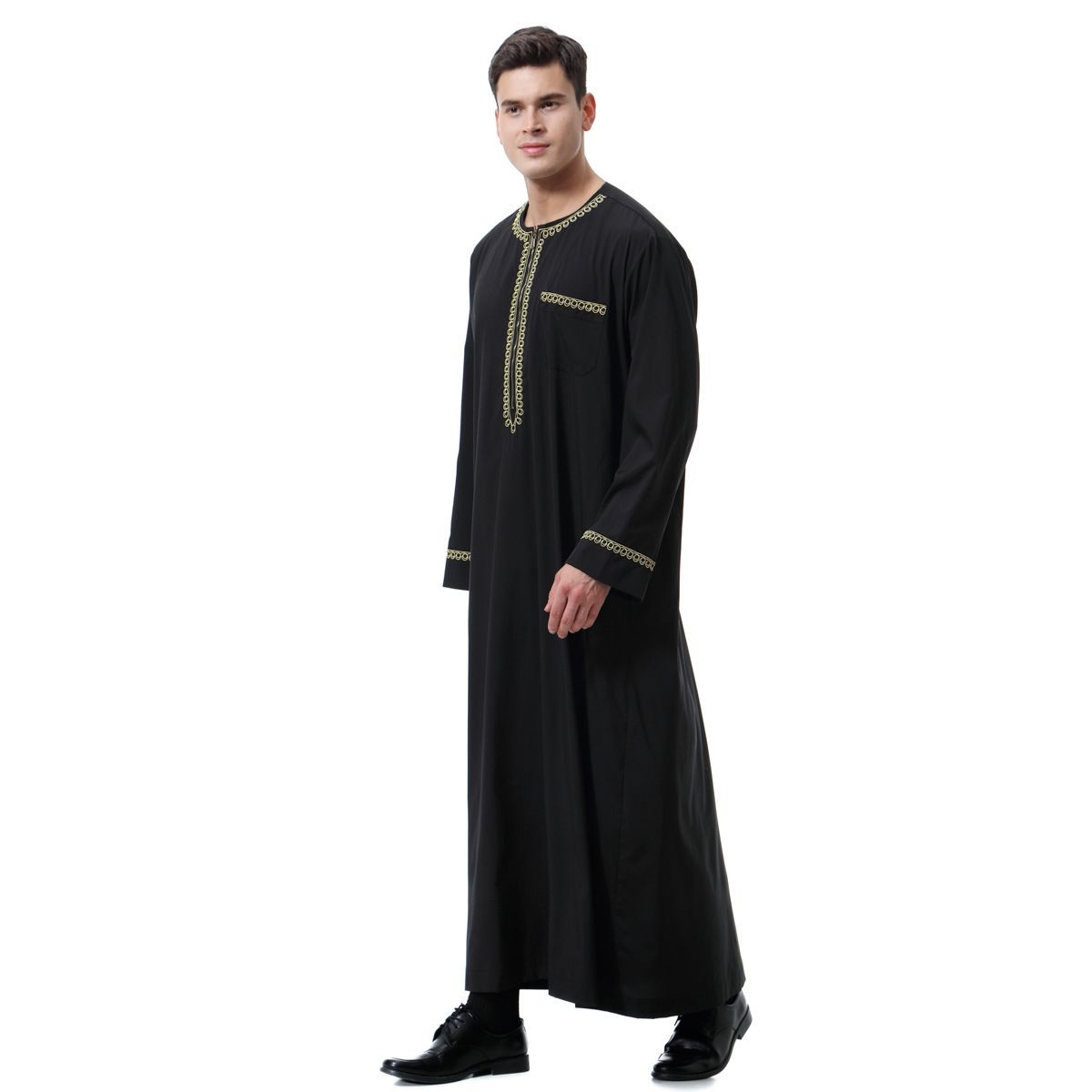 Mens Kaftan Hooded Robe Linen Loungewear V Long Night Gown Shirt Thobe