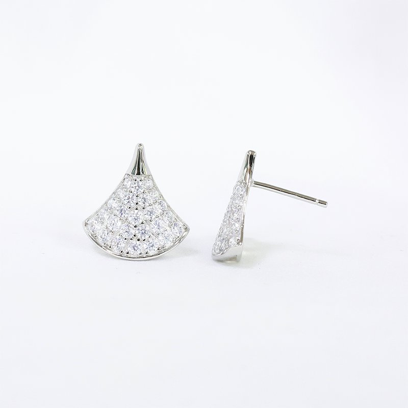 Guangzhou Manufacturer Direct S925 Silver Fan-Shaped Earrings - CZ Micro Pave Stud Design