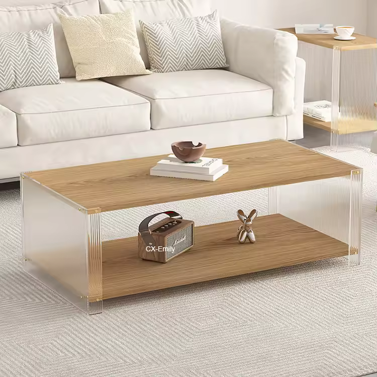 Nordic Style Simple Luxury Living Room Furniture Modern Acrylic Wooden Side Table Extendable Feature Original Solid Coffee Table