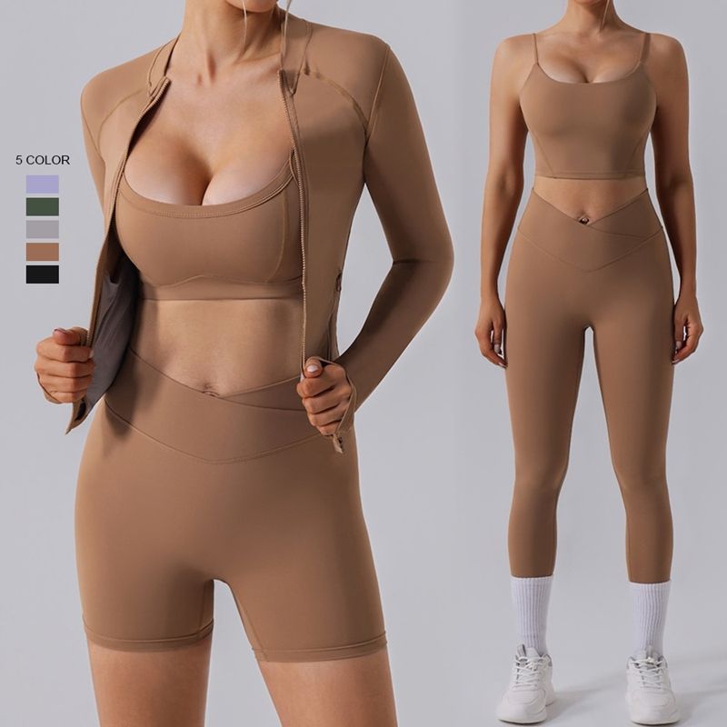 New Chic 5 Piece Tight-Fitting Outdoor Gym Wear Suit Fitness Yoga Clothes Set Factory Price Athletic Apparel Trendy Sportswear Sets for Women