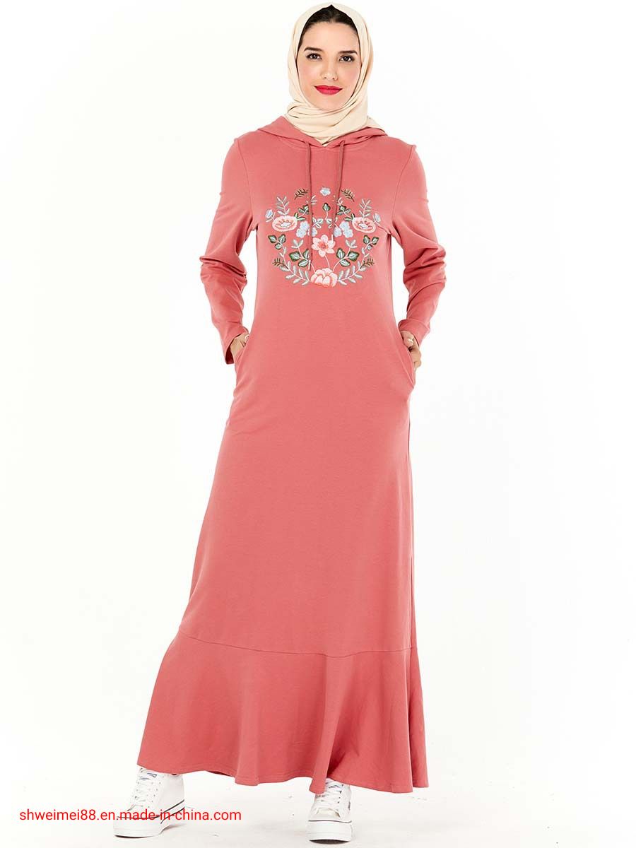Arab Women Sweatshirt Hooded Fashion Long Sleeves Abaya Casual Sportswear Dress
