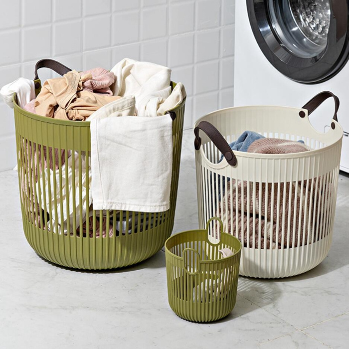 Tall Plastic Storage Basket Laundry Organizing Hamper with Handle