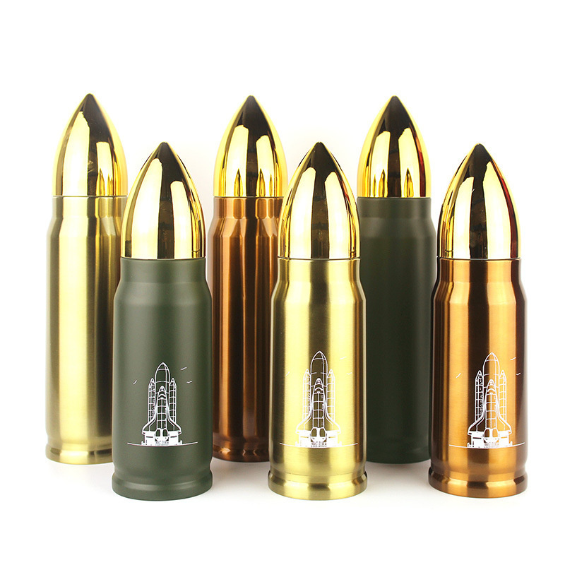 Gold Lid Shotgun Shell 1000ml Metal Stainless Steel Bullet Water Bottle