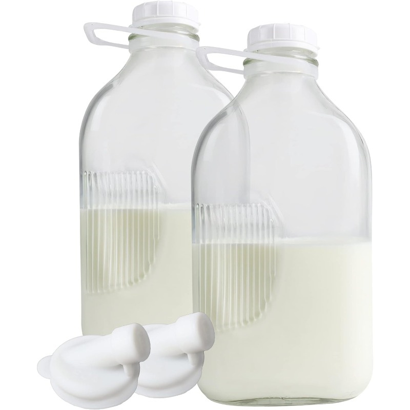 2024 Wholesale OEM Glass with Lids and Silicone Pour Spouts Clear Milk Containers