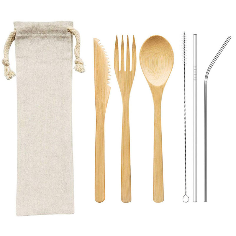 Bamboo Stainless Steel Cutlery Set, Including Straws, Bamboo Chopsticks, Bamboo Spoons, Bamboo Knives, etc.