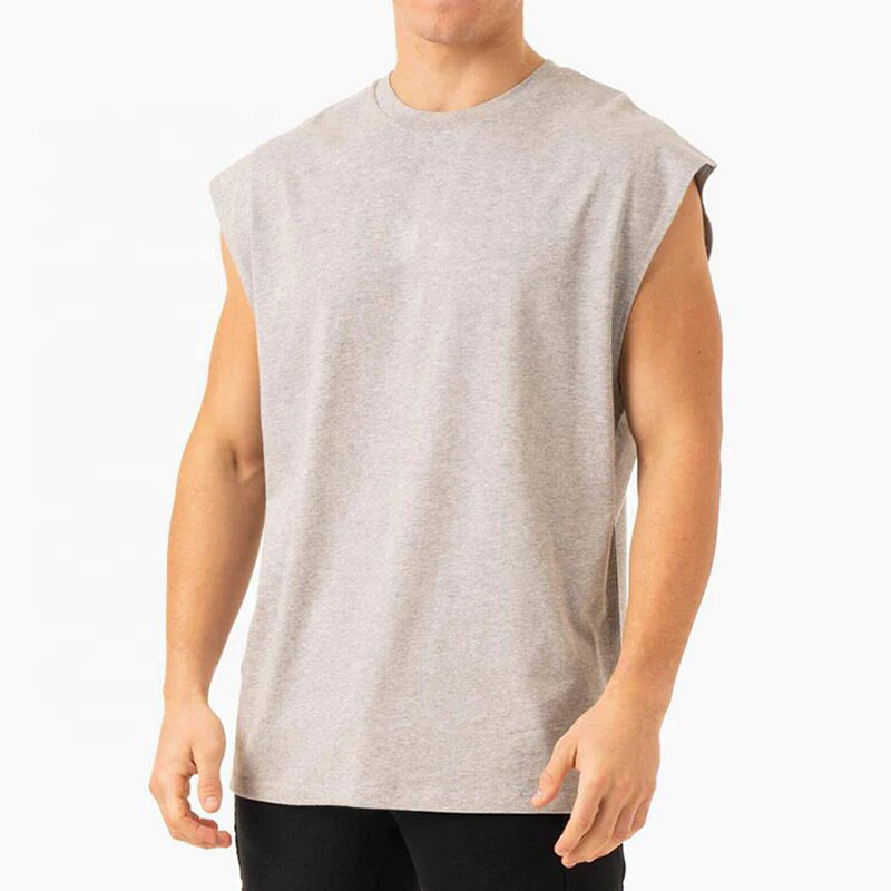 Wholesale Gym Men Muscle Sleeveless Oversized Shirt Tank Top High Quality 100% Cotton Training Fitness Vest