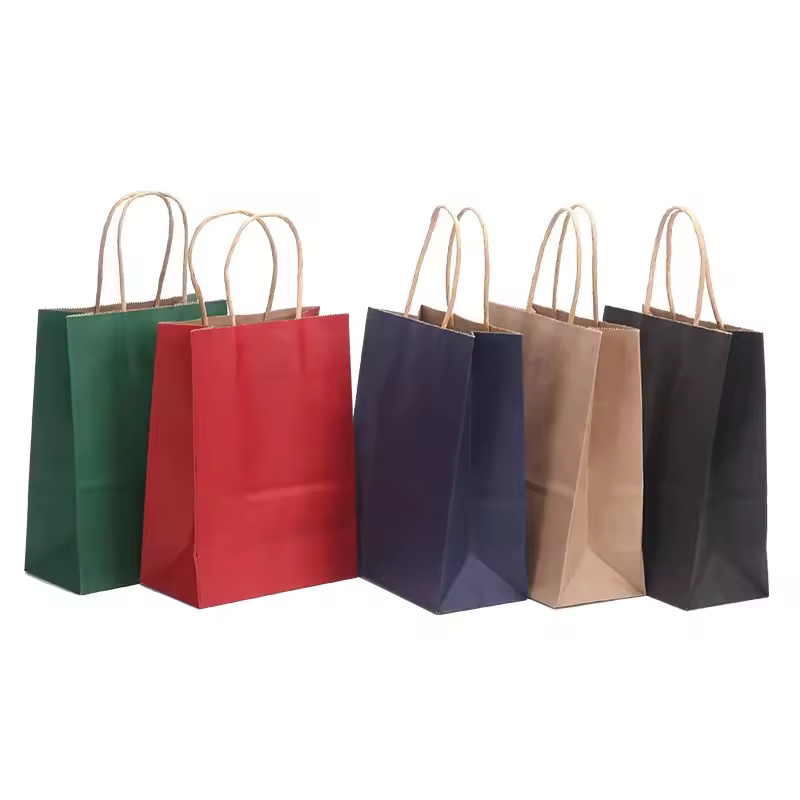 Wholesale Mini Small Rectangular Festival Gift Kraft Paper Bag Candy Color Brown Craft Paper Bag With Twisted Handles