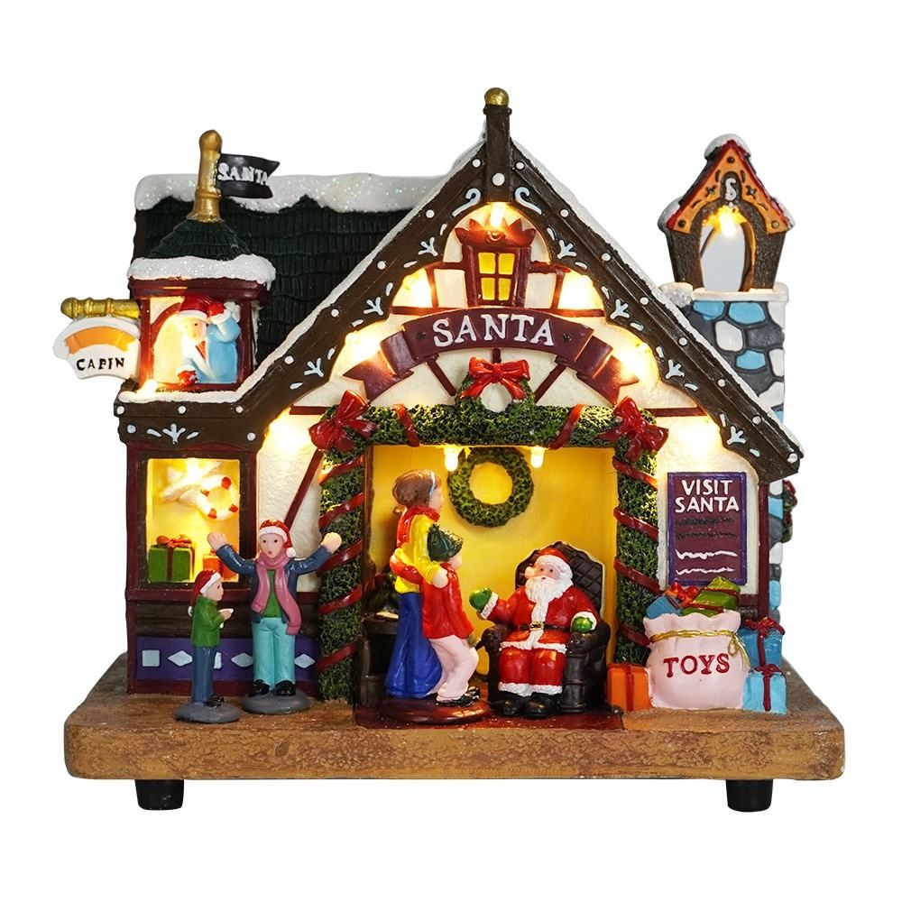 LED Lighted Christmas Village with Kids and Santa Claus Figure Ornament