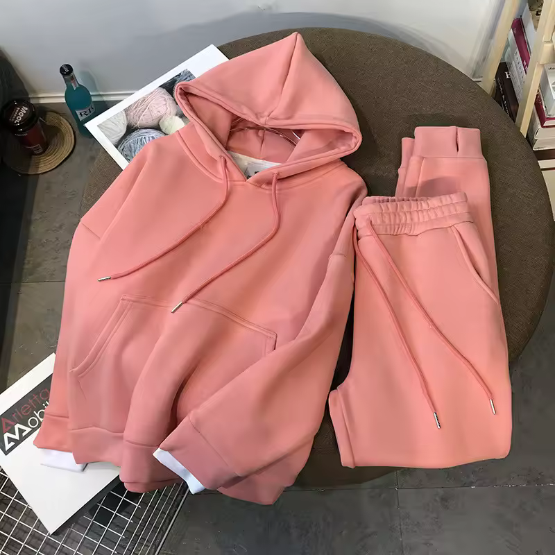 Women Clothing Winter 2 Piece Set Casual Tracksuit Hoodie Jumper Trousers Letter Printed Loose Hooded Fleece Sweatshirt