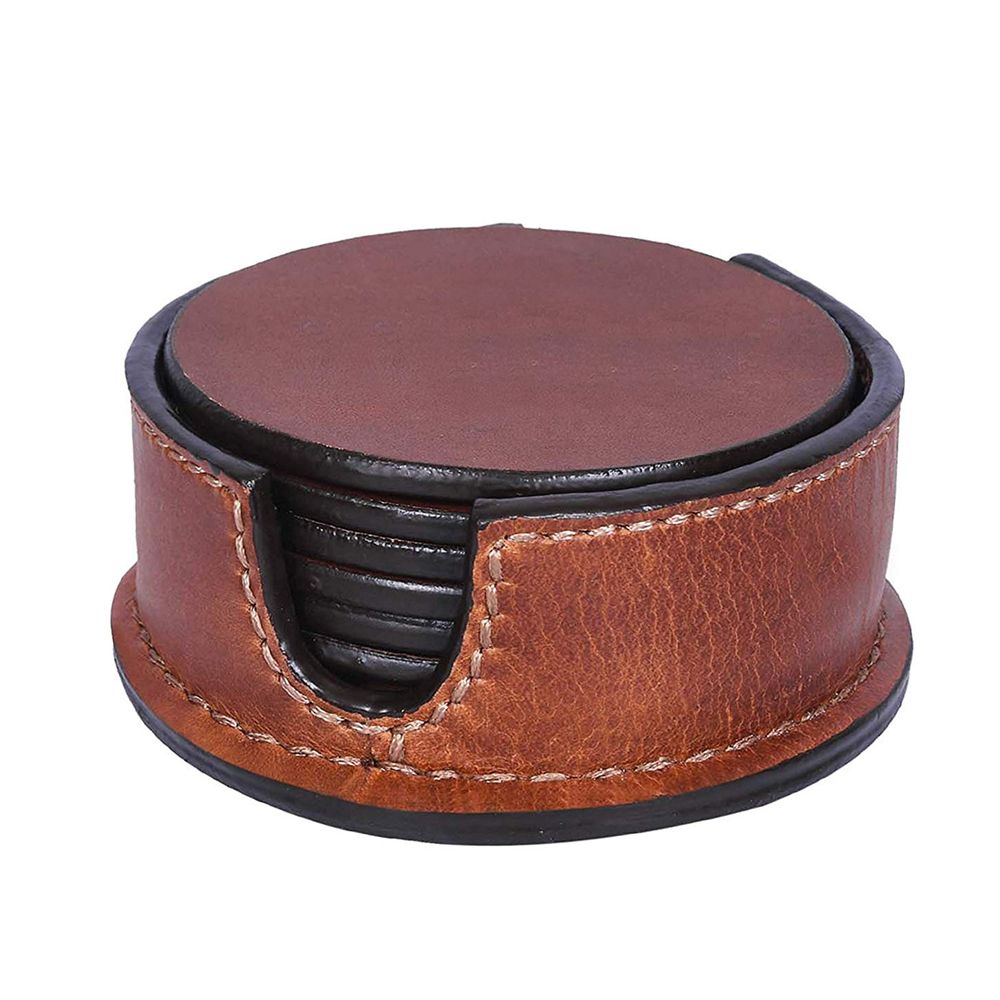 Leather Embossed Placemat Round Cup Coasters for Drink