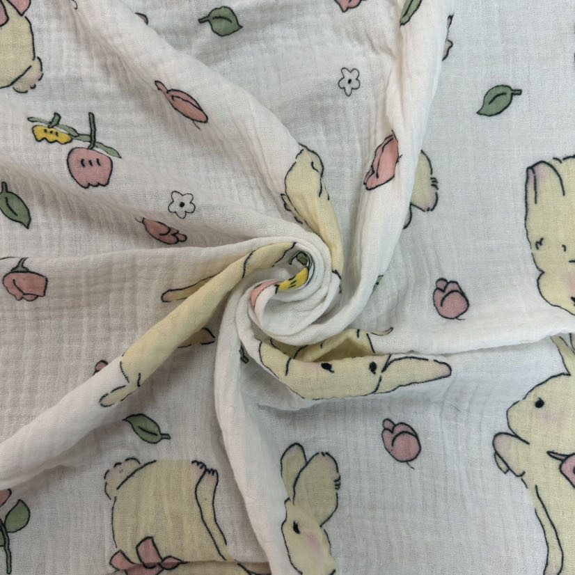 100%Cotton Soft Breathable Double Layers Muslin Gauze Printed Fabric for Baby Blankets