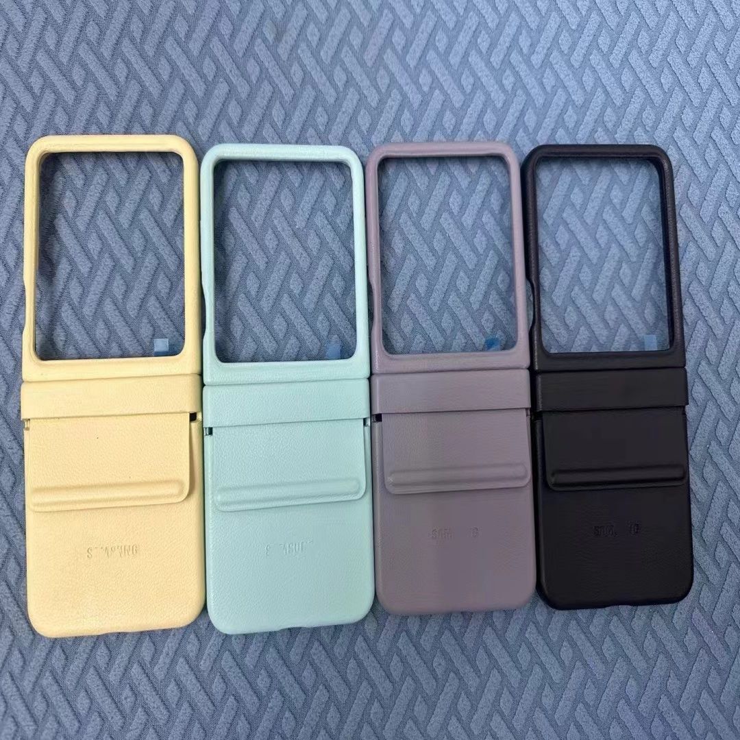 Z Flip 6 Foldable Plain Leather Case Full Cover Metal Head Anti-Drop Samsu Z Fold6 Leather Phone Case