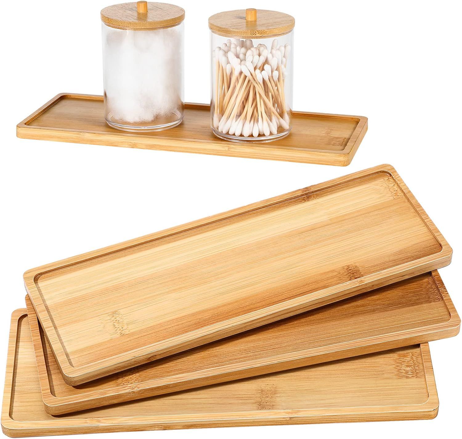 Bamboo Tea Serving Tray 3 PCS Decorative Multi Use Bathroom Rounded Edges