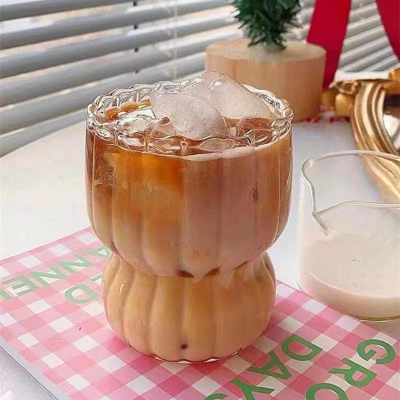 Striped Coffee Cup Chubby Glass Cup High Temperature Resistant Breakfast Milk Cup