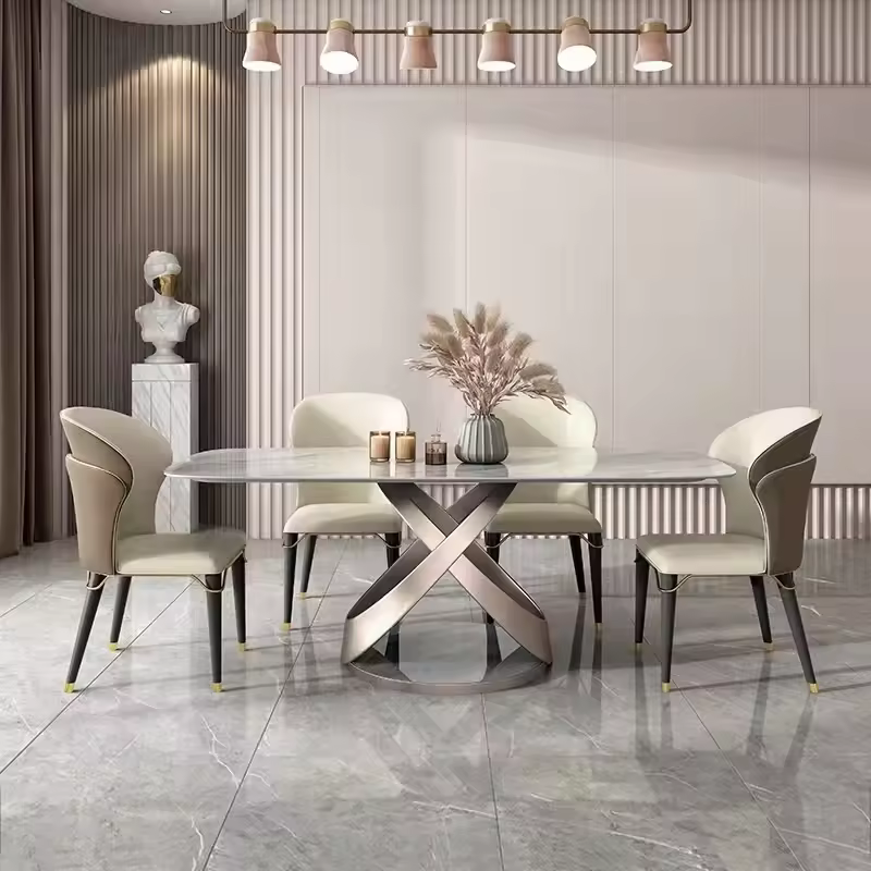 Latest Hot Sale Gold Stainless Steel Marble Top Living Room Furniture Dining Table Dinning Table And Chair Set