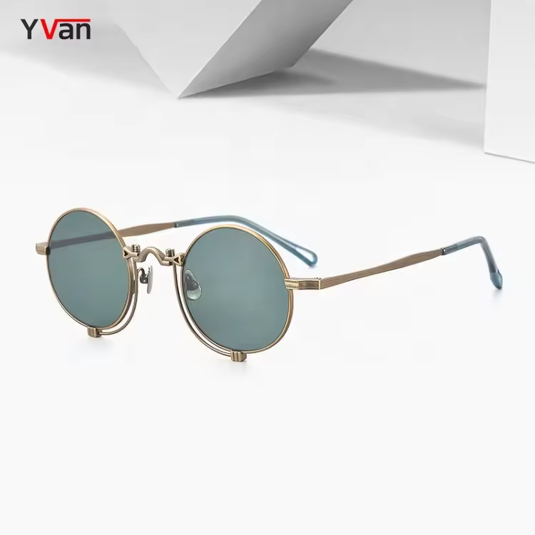 High Quality Vintage Women's Round Circle Sunglasses Steam Punk Fashion Titanium With Uv400 Gold Frame And Lenses