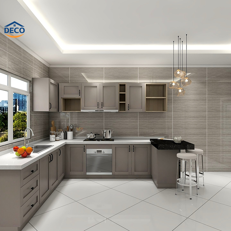 Modern Design White PVC Modular Kitchen Cabinet White L Shaped Melamine Kitchen Cabinets From China