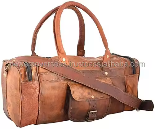 Handmade Vintage Genuine Leather Gym Sports Weekender Carry Duffel Bag Large Capacity Overnight Travel Luggage Authentic