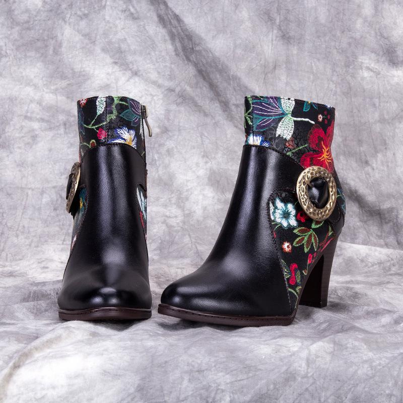 New Arrival Leather Splicing Women Shoes High Heel Ankle Boots