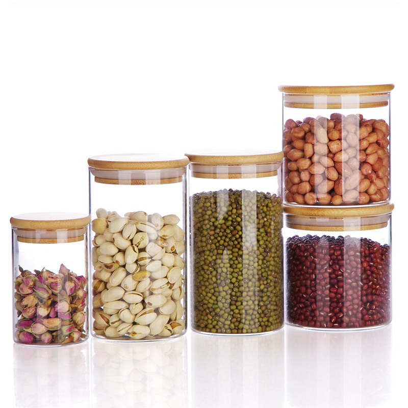Food Grade Airtight Borosilicate Glass Jar with Bamboo Lid Glass Storages